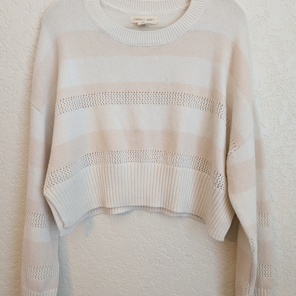 Soft Women's Striped Knit Sweater in Cream and White